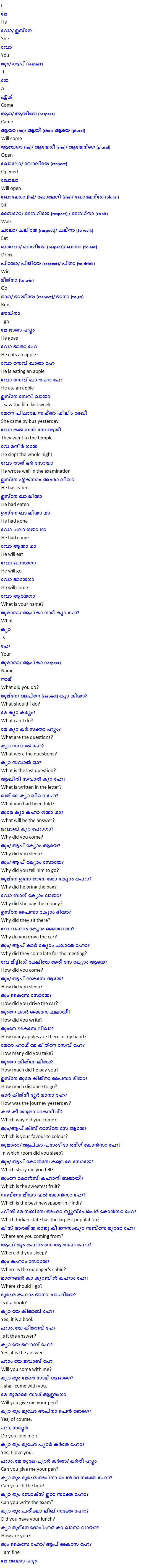 Learn Hindi through Malayalam